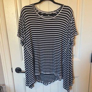 Entro Navy and White Striped Short Sleeve Top